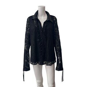 $260 NWT Marina Rinaldi Black Lace Blouse Collared Shirt Top size 18